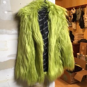 Current Mood/Dolls Kill Green Faux Fur Coat